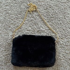 Do everything in love Black Faux Fur Crossbody with Gold Chain